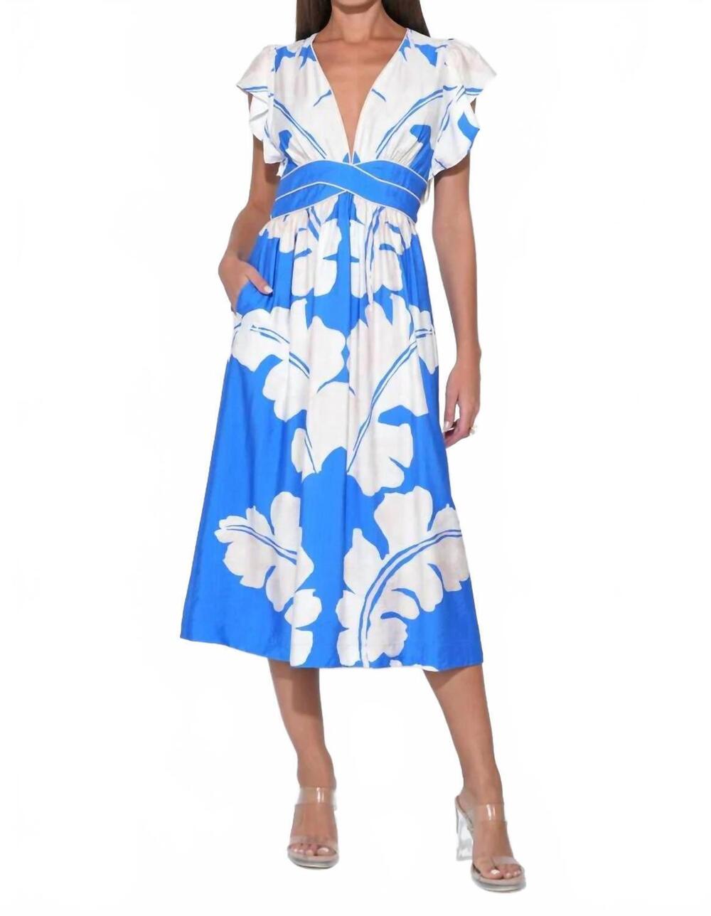NEW ADELYN RAE avery placement midi dress in blue